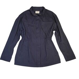 Old Navy Field Jacket Womens L Blue Chore Zip Up Twill Waist Tie Outdoor Utility